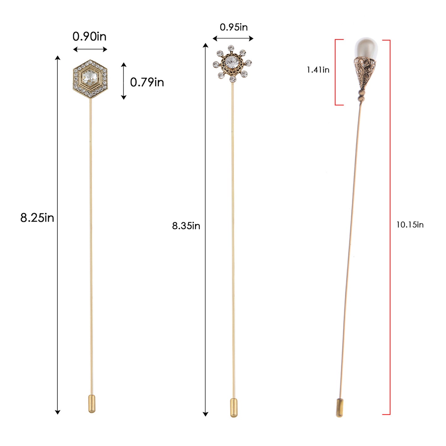 Alilang 3Pcs Vintage Long Handle Hat Pins Jewelry Different Shapes Funny Pins are Suitable for Hats Scarves Clothing