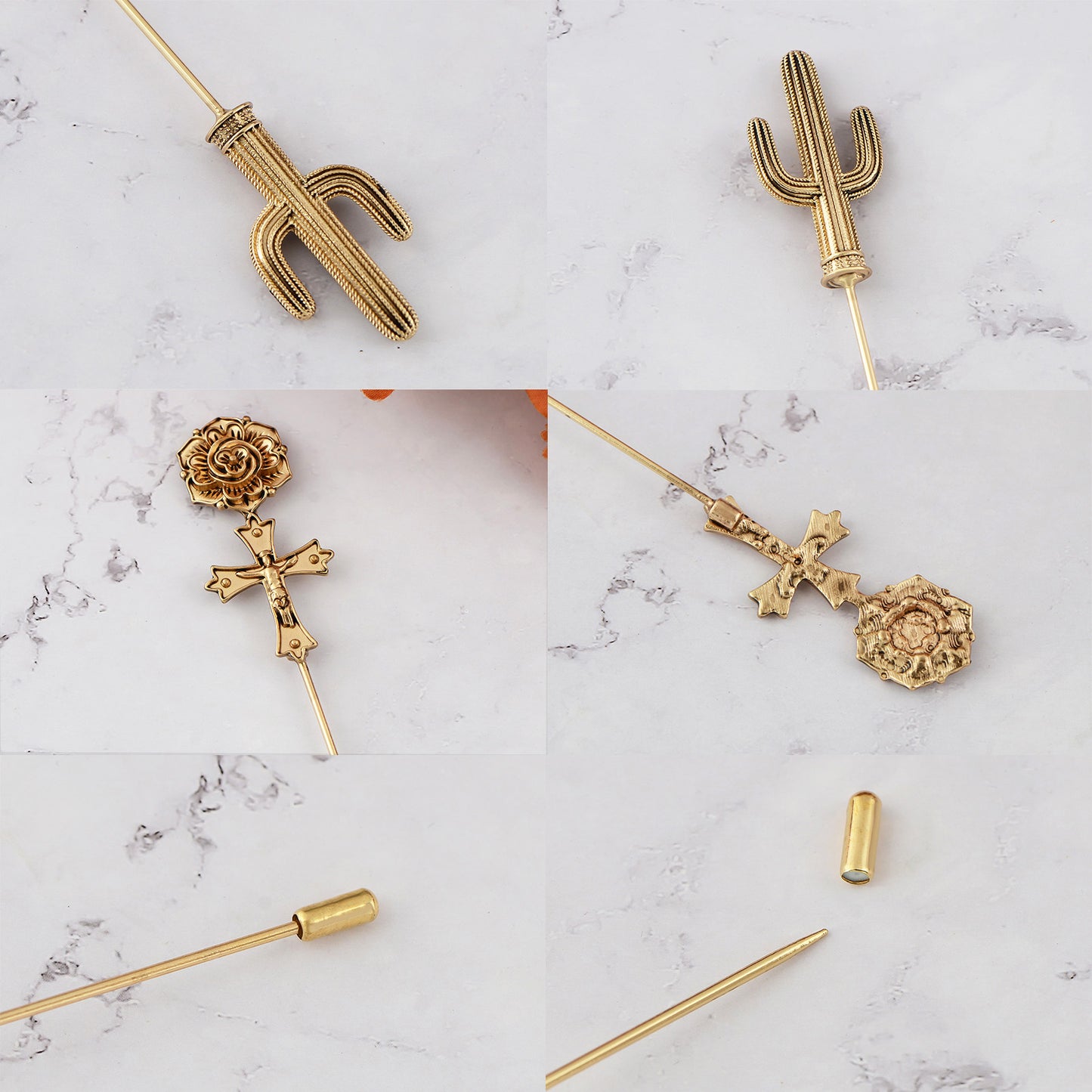 Alilang 5Pcs Vintage Butterfly Hat Pins for Women Antique Gold Long Pins with Crystal