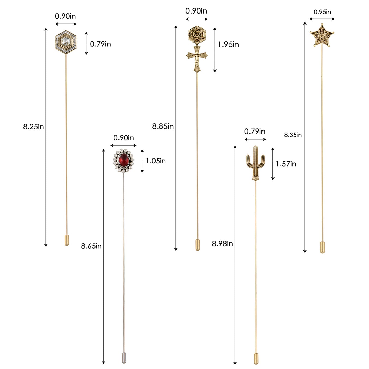 Alilang 5Pcs Vintage Butterfly Hat Pins for Women Antique Gold Long Pins with Crystal