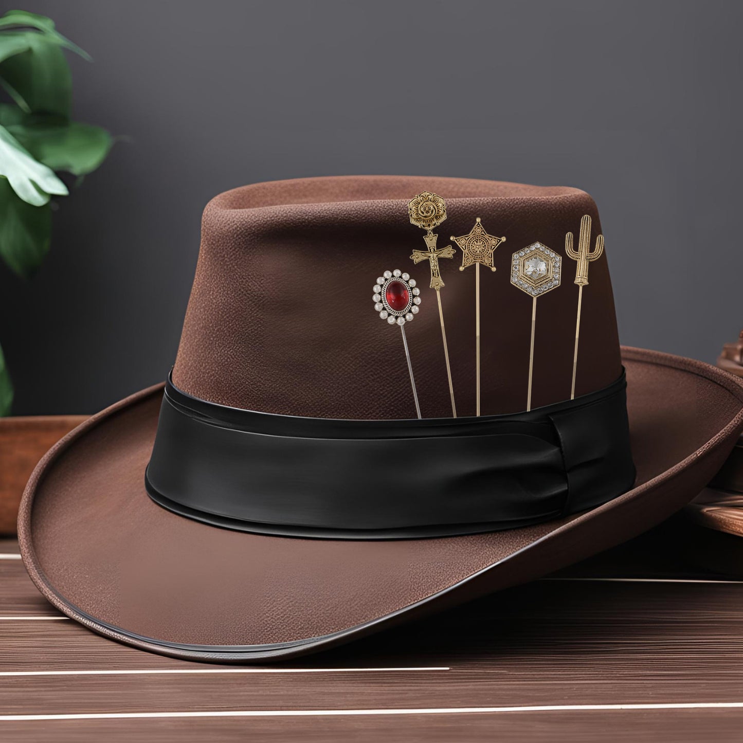 Alilang 5Pcs Vintage Butterfly Hat Pins for Women Antique Gold Long Pins with Crystal