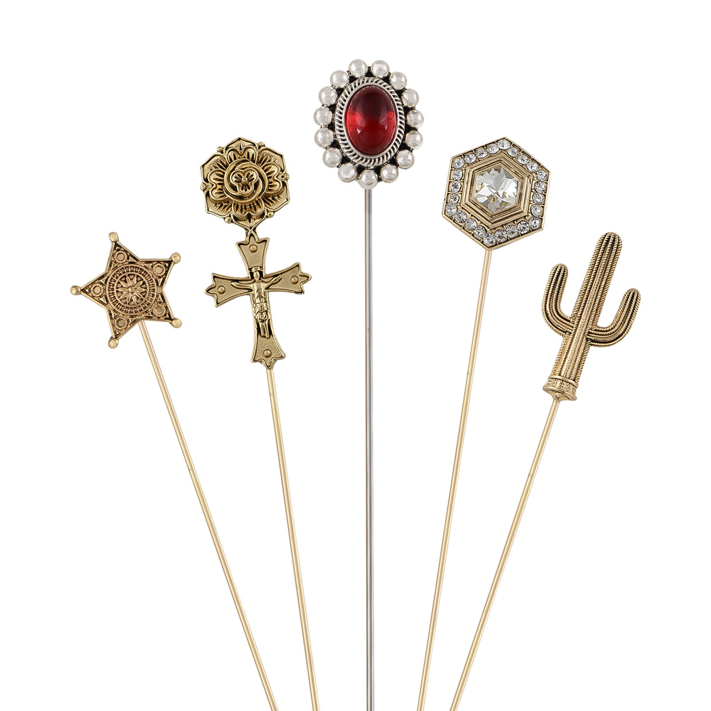 Alilang 5Pcs Vintage Butterfly Hat Pins for Women Antique Gold Long Pins with Crystal