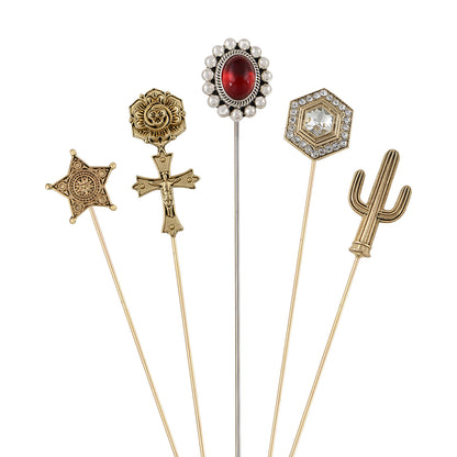 Alilang 5Pcs Vintage Butterfly Hat Pins for Women Antique Gold Long Pins with Crystal