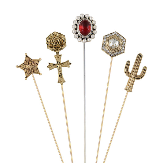 Alilang 5Pcs Vintage Butterfly Hat Pins for Women Antique Gold Long Pins with Crystal