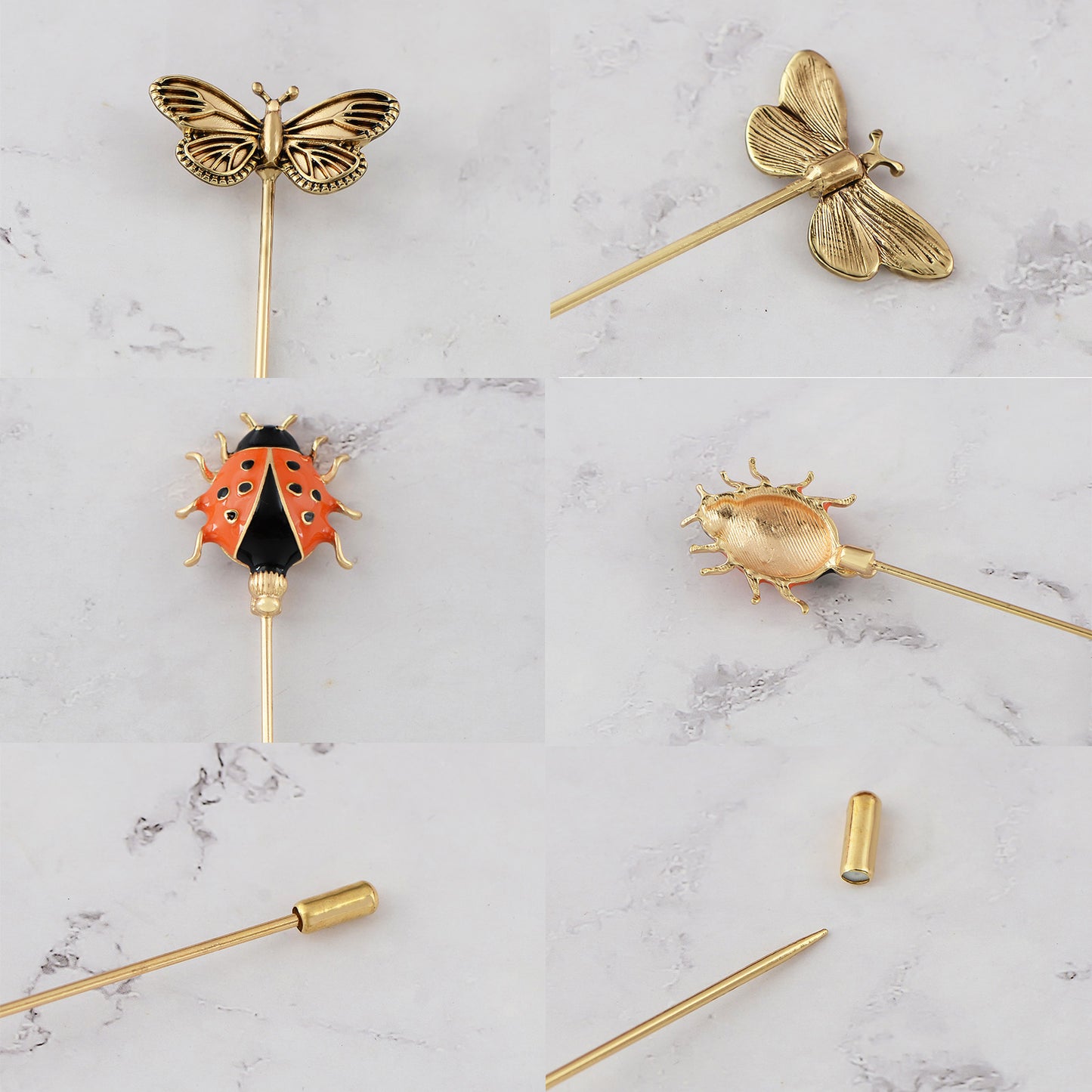 Alilang 5Pcs Vintage Butterfly Hat Pins for Women Antique Gold Long Pins with Crystal