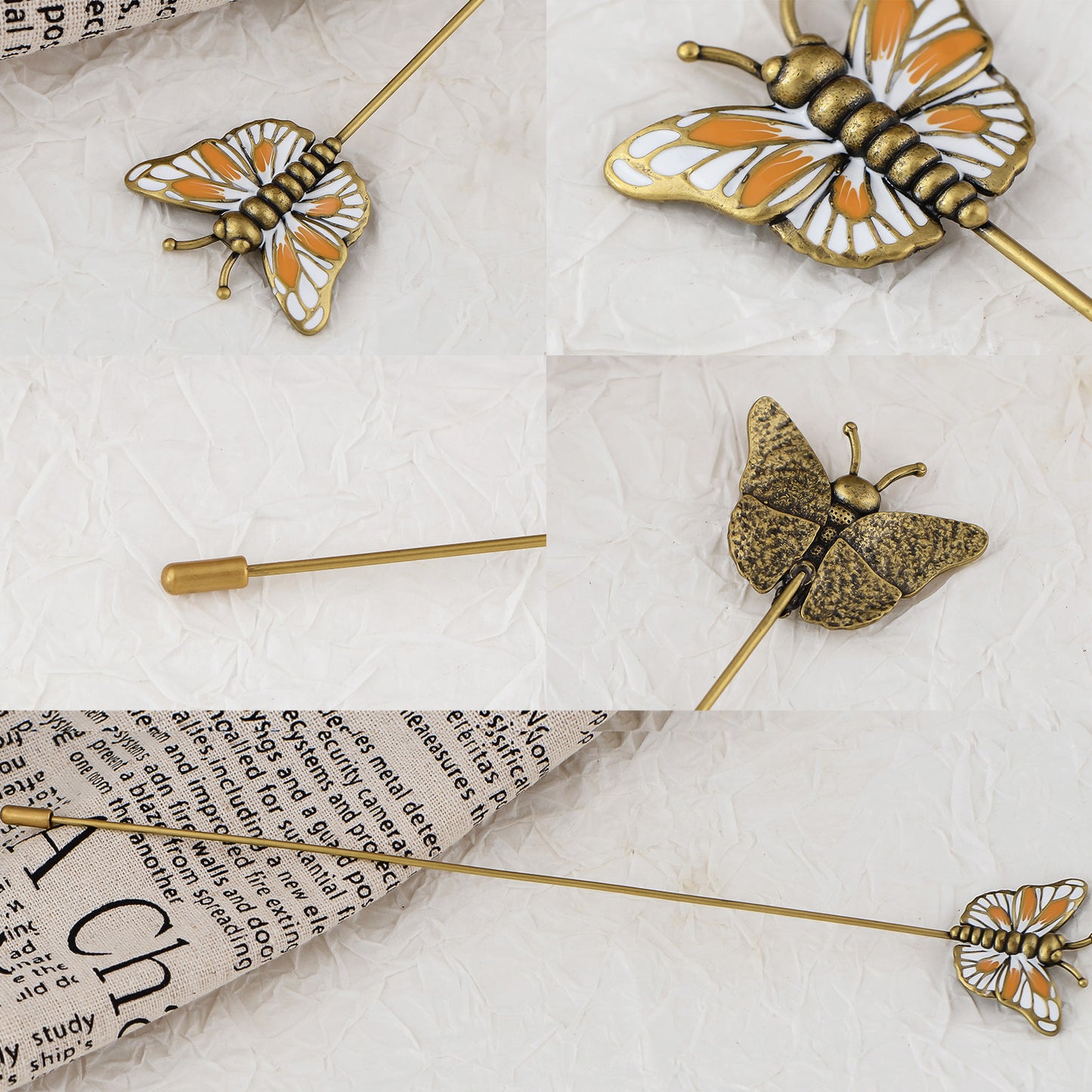 Alilang 5Pcs Vintage Butterfly Hat Pins for Women Antique Gold Long Pins with Crystal