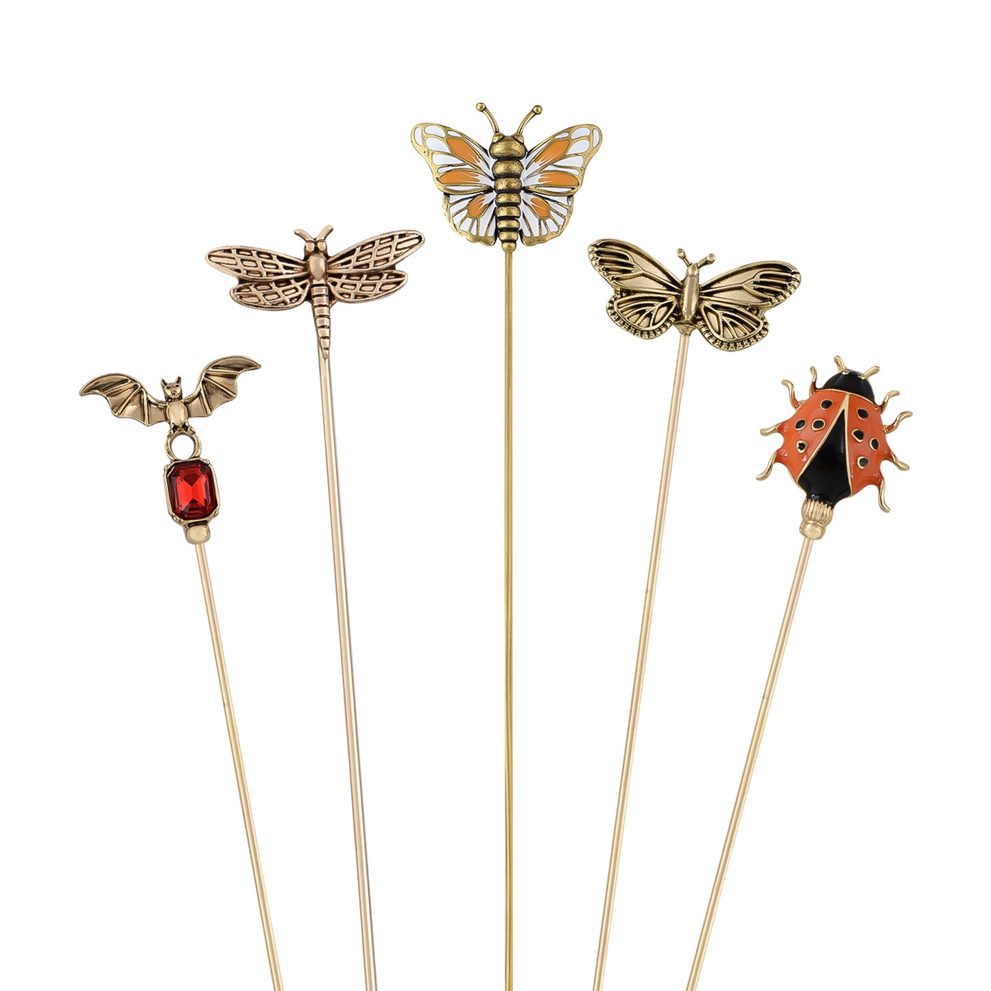 Alilang 5Pcs Vintage Butterfly Hat Pins for Women Antique Gold Long Pins with Crystal