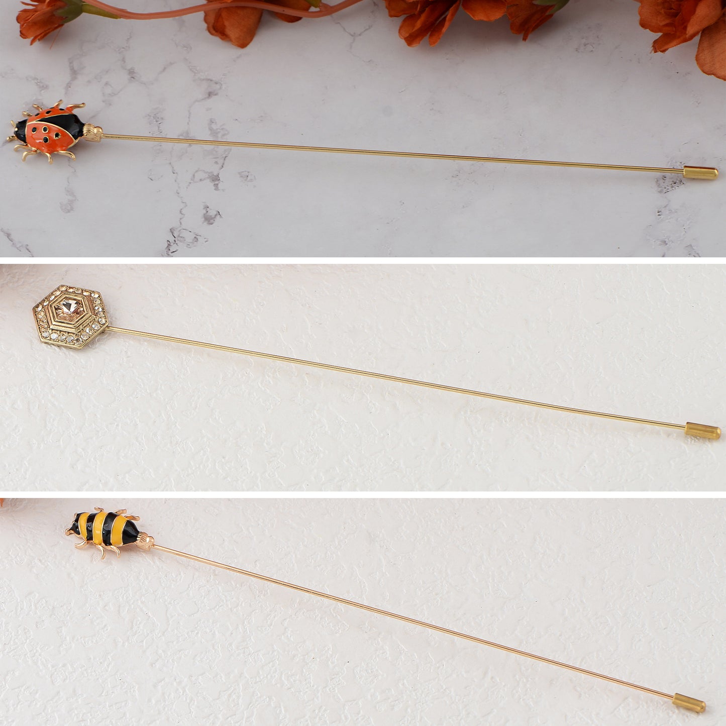 Alilang Assorted Decorative Hat Pin Brooch Set of 3 Includes Animal Floral Vintage Designs for Stylish Accessory Use