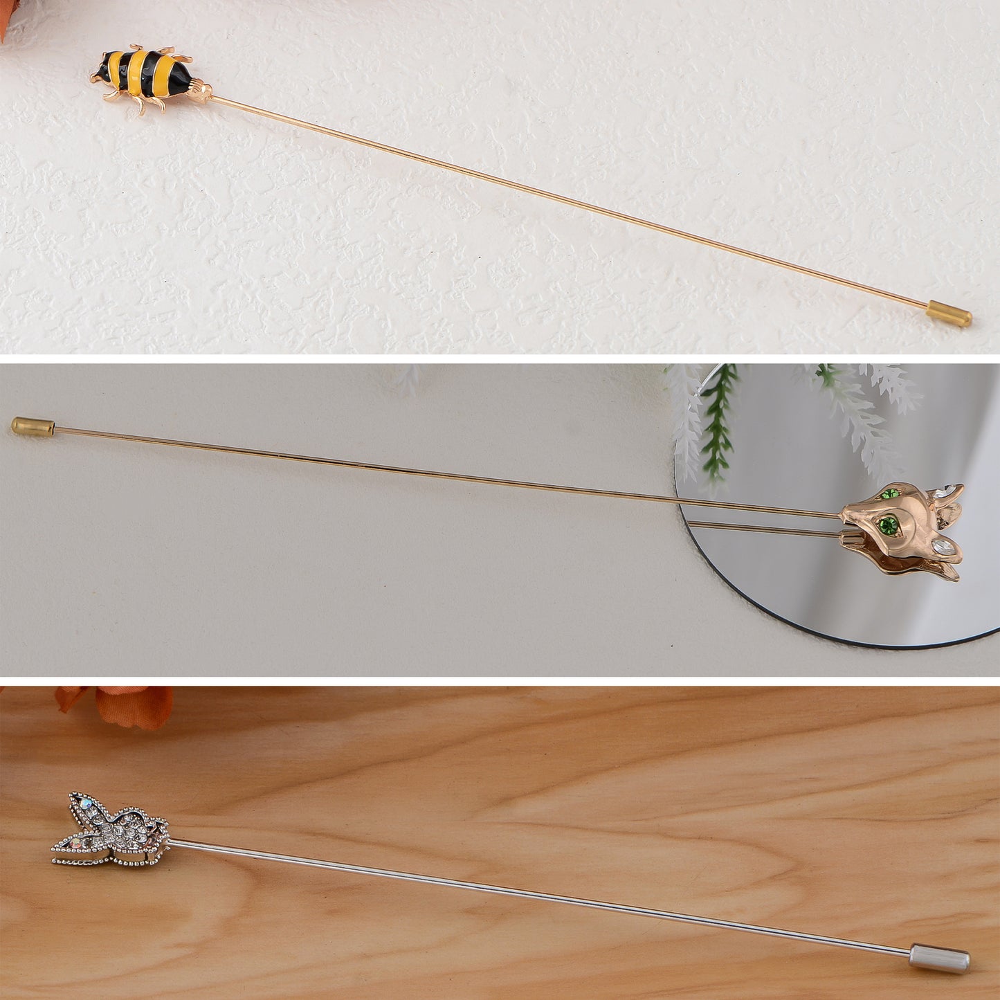 Alilang Assorted Decorative Hat Pin Brooch Set of 3 Includes Animal Floral Vintage Designs for Stylish Accessory Use