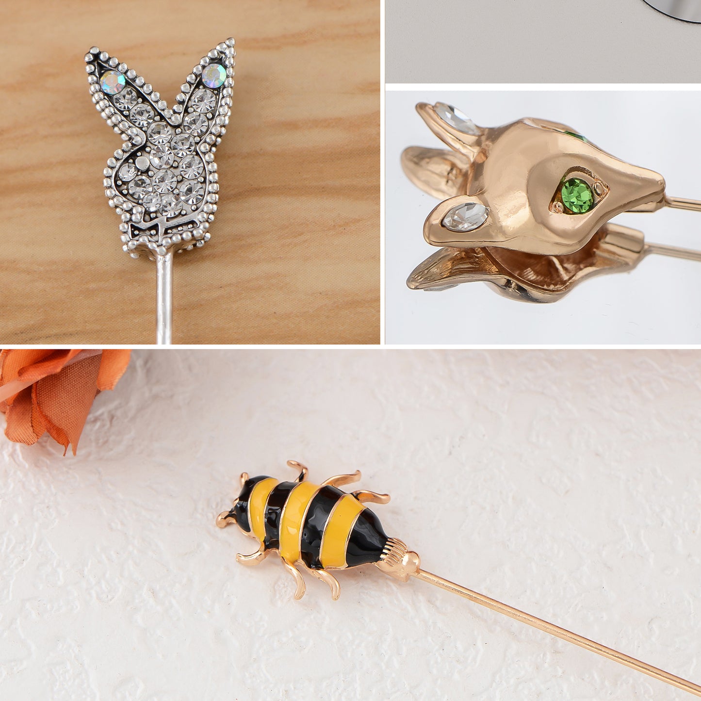 Alilang Assorted Decorative Hat Pin Brooch Set of 3 Includes Animal Floral Vintage Designs for Stylish Accessory Use