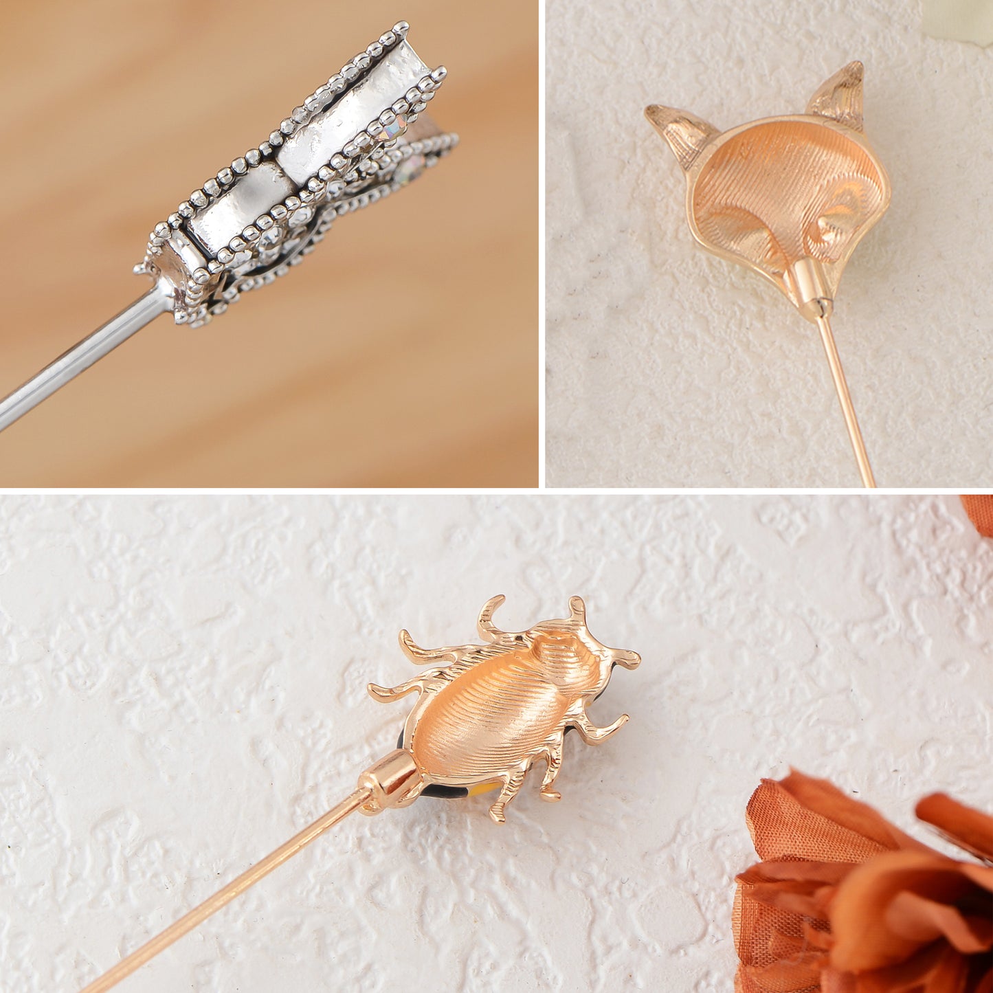 Alilang Assorted Decorative Hat Pin Brooch Set of 3 Includes Animal Floral Vintage Designs for Stylish Accessory Use