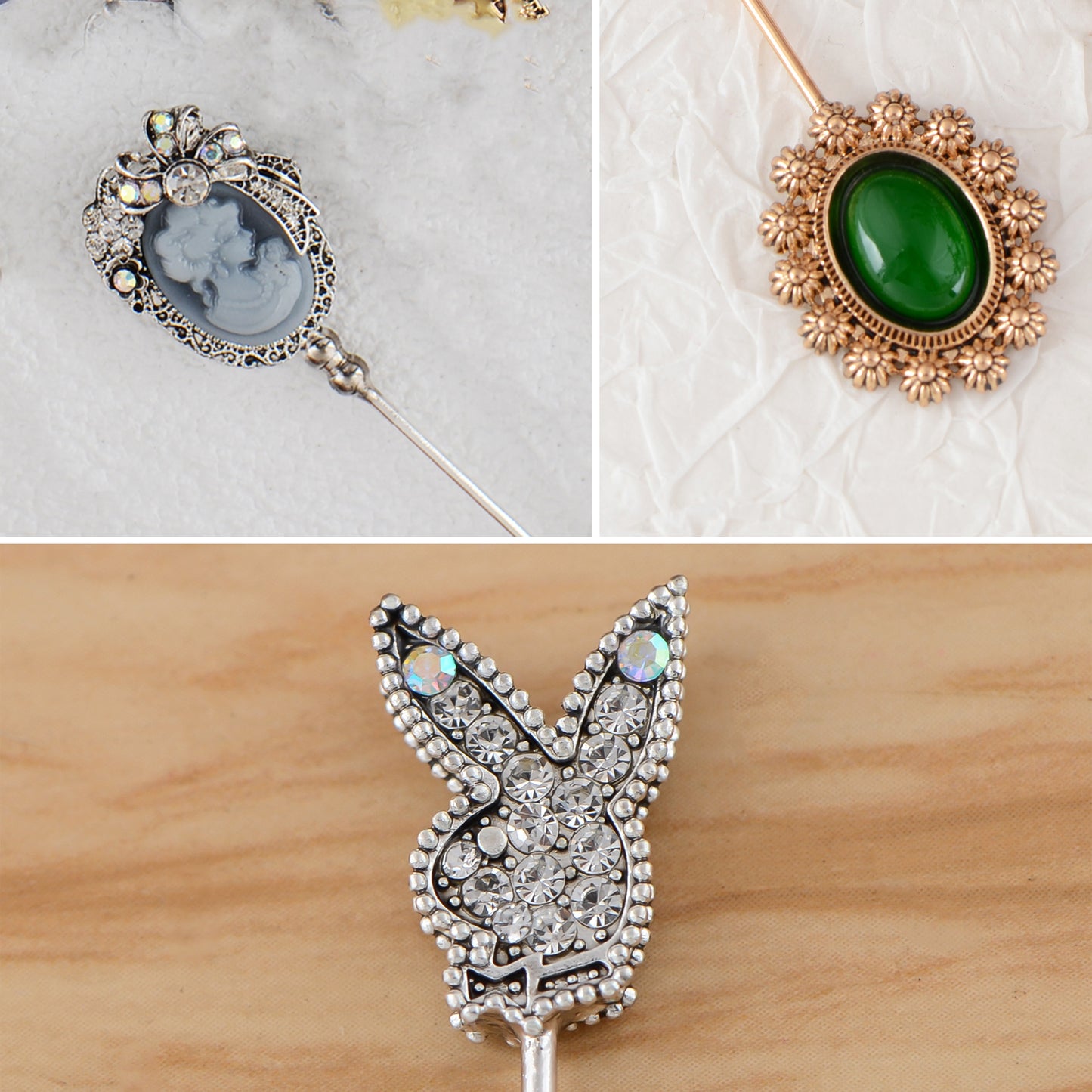 Alilang Assorted Decorative Hat Pin Brooch Set of 3 Includes Animal Floral Vintage Designs for Stylish Accessory Use