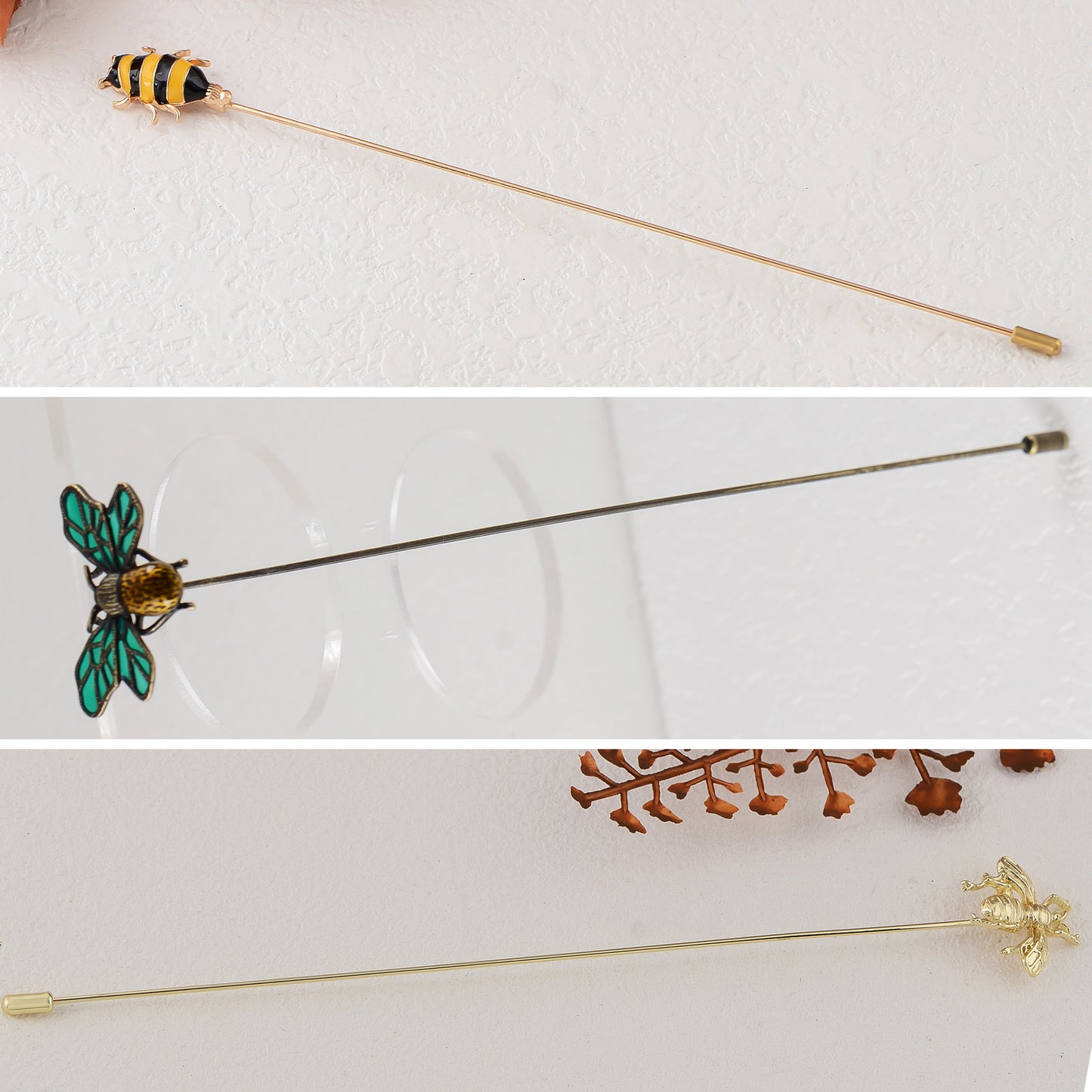 Alilang Assorted Decorative Hat Pin Brooch Set of 3 Includes Animal Floral Vintage Designs for Stylish Accessory Use