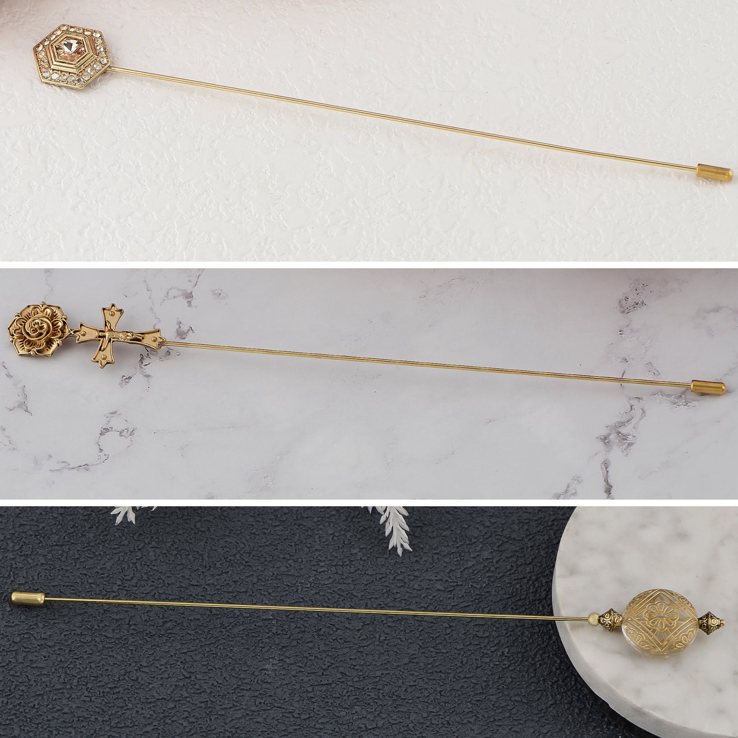 Alilang Assorted Decorative Hat Pin Brooch Set of 3 Includes Animal Floral Vintage Designs for Stylish Accessory Use