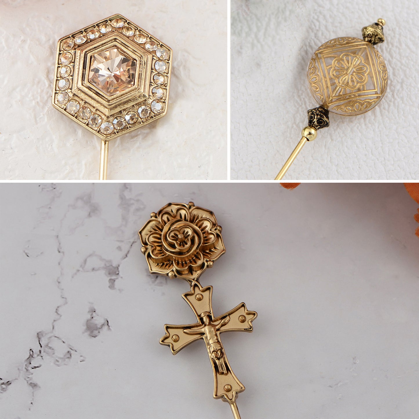 Alilang Assorted Decorative Hat Pin Brooch Set of 3 Includes Animal Floral Vintage Designs for Stylish Accessory Use