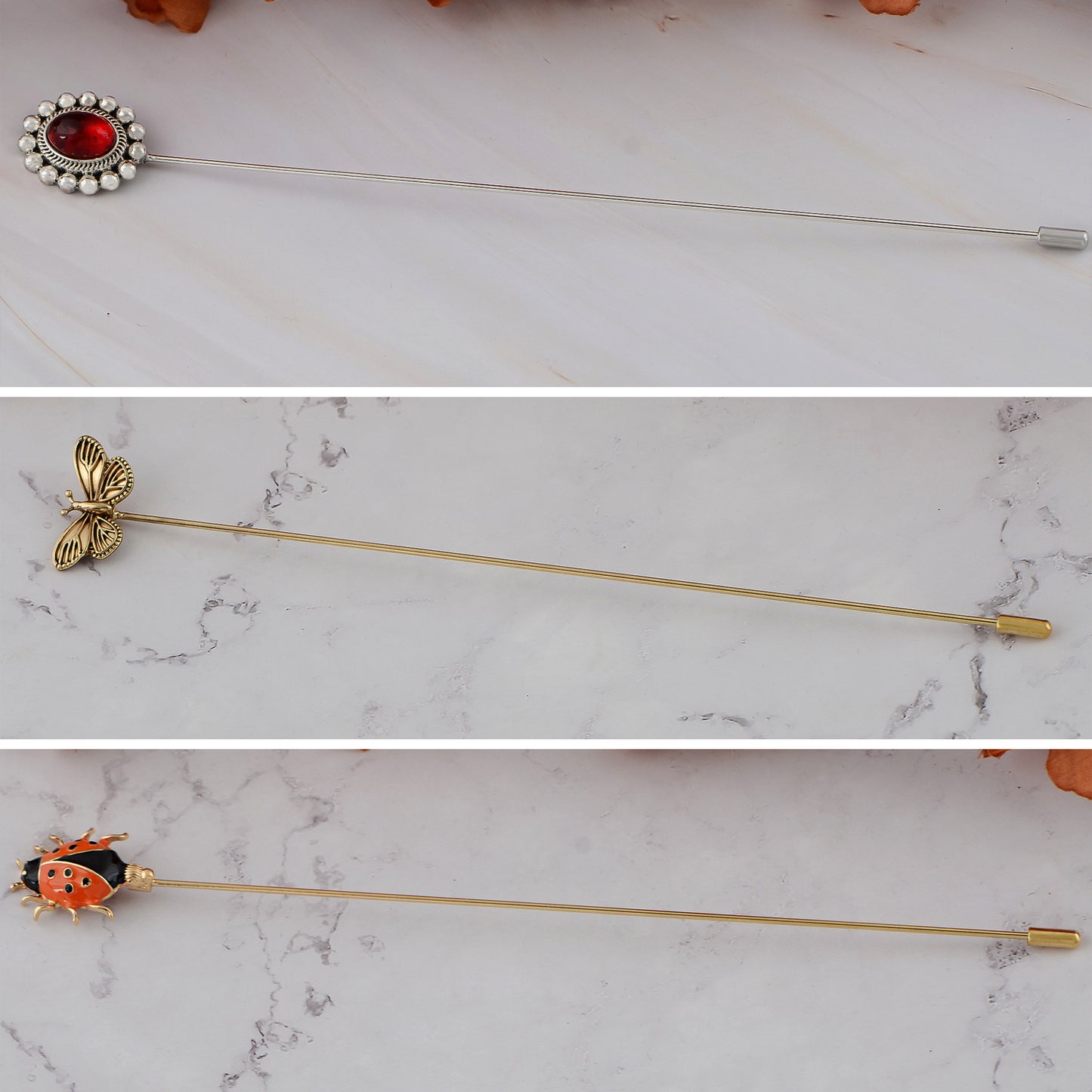 Alilang Assorted Decorative Hat Pin Brooch Set of 3 Includes Animal Floral Vintage Designs for Stylish Accessory Use