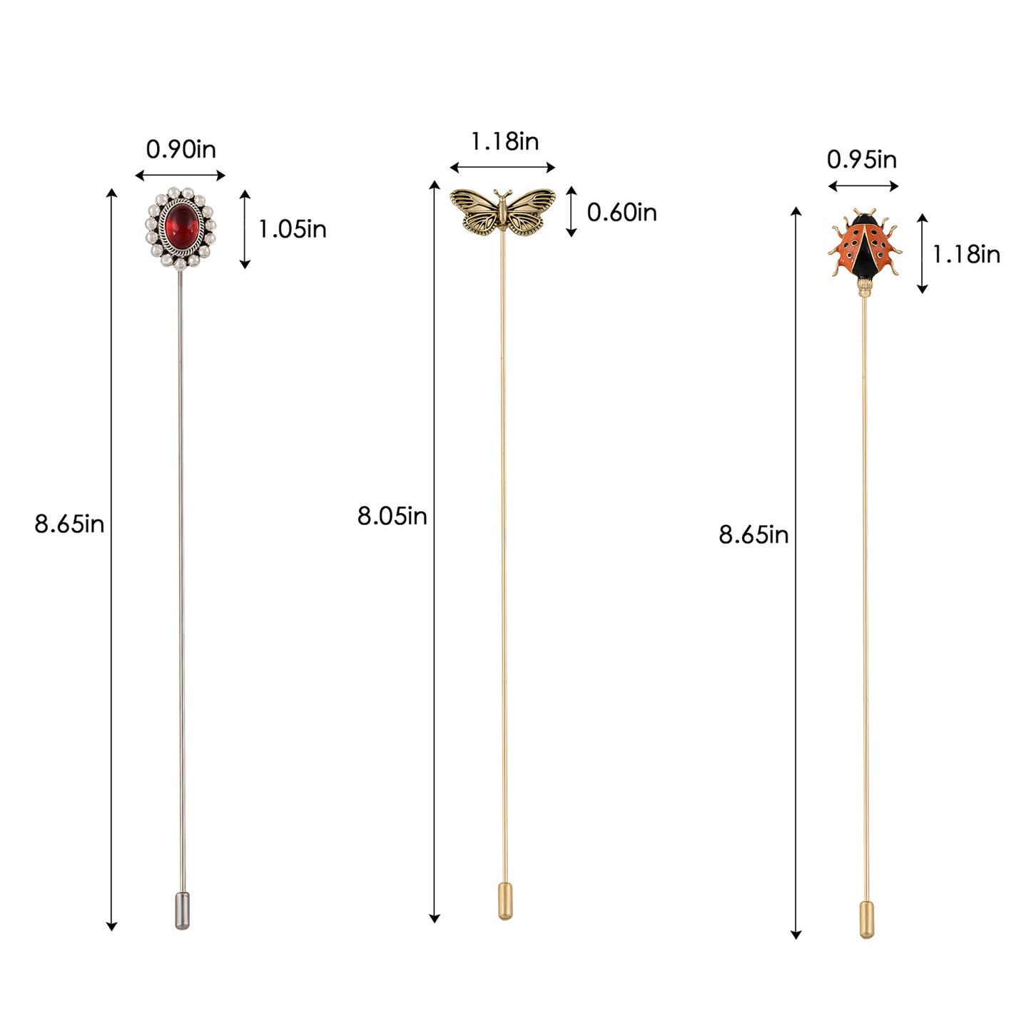 Alilang Assorted Decorative Hat Pin Brooch Set of 3 Includes Animal Floral Vintage Designs for Stylish Accessory Use