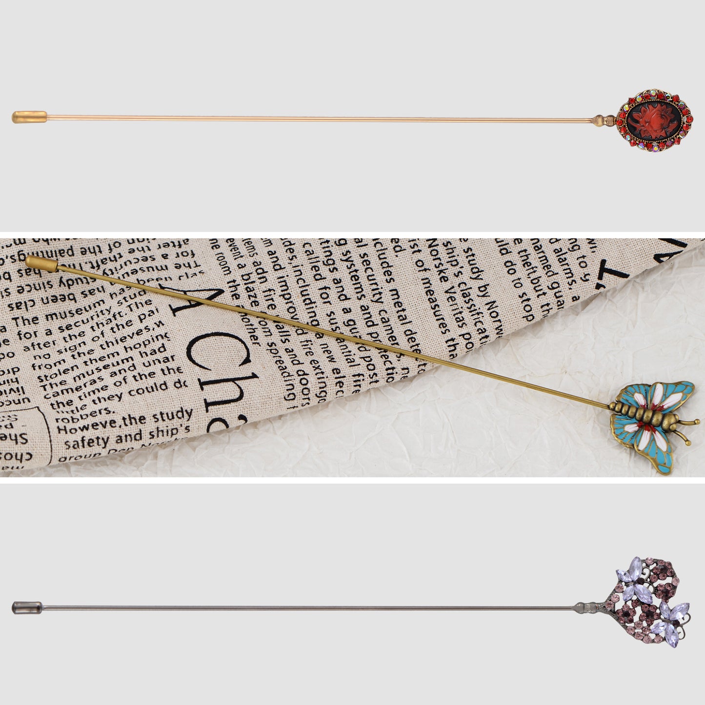 Alilang Assorted Decorative Hat Pin Brooch Set of 3 Includes Animal Floral Vintage Designs for Stylish Accessory Use