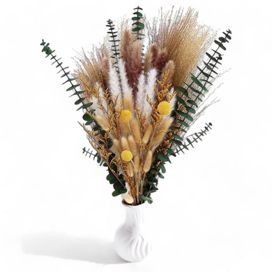 Alilang Decorative Dried Floral Bouquet with Greenery and Textured Accents for Home Decoration