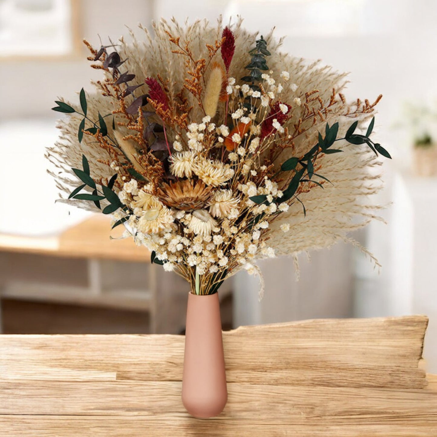 Alilang Neutral Dried Floral Arrangement with Pampas Grass and Preserved Leaves