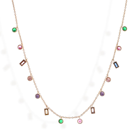 Alilang Women's Multi-Colored Gemstone Pendant Necklace on Gold Tone Chain