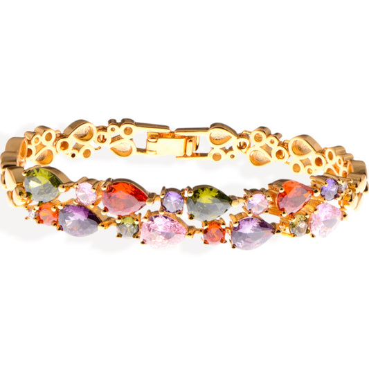 Alilang Gold Tone Bracelet with Multi-Colored Gemstone Accents
