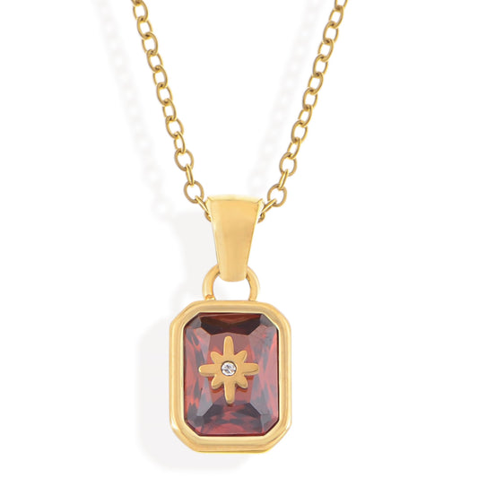 Alilang Gold Tone Pendant Necklace with Rectangular Crystal and Starburst Accent