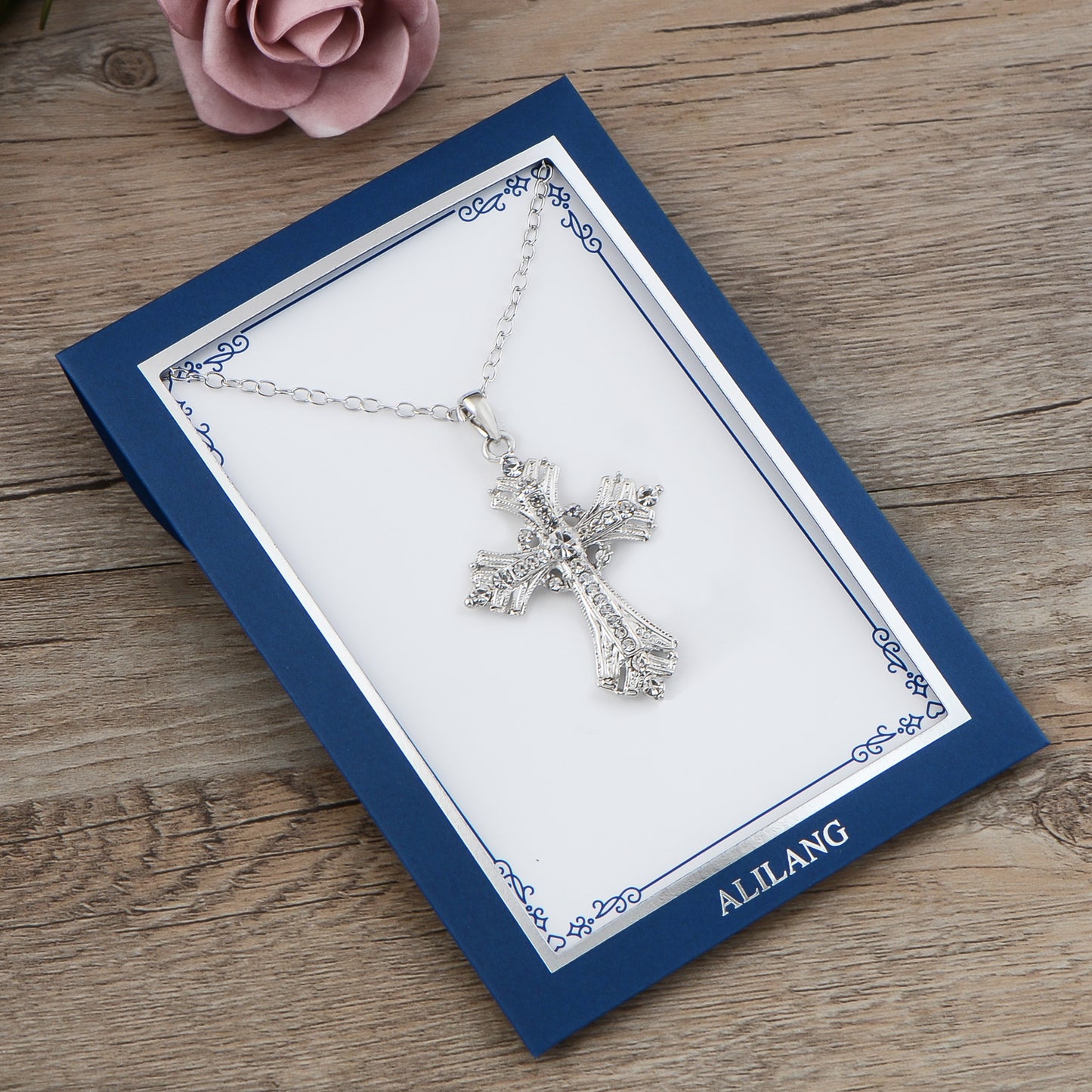 Alilang Silvery Tone Celtic Cross Pendant Necklace with Religious Gift Message Card & Envelope Christian Jewelry Gifts