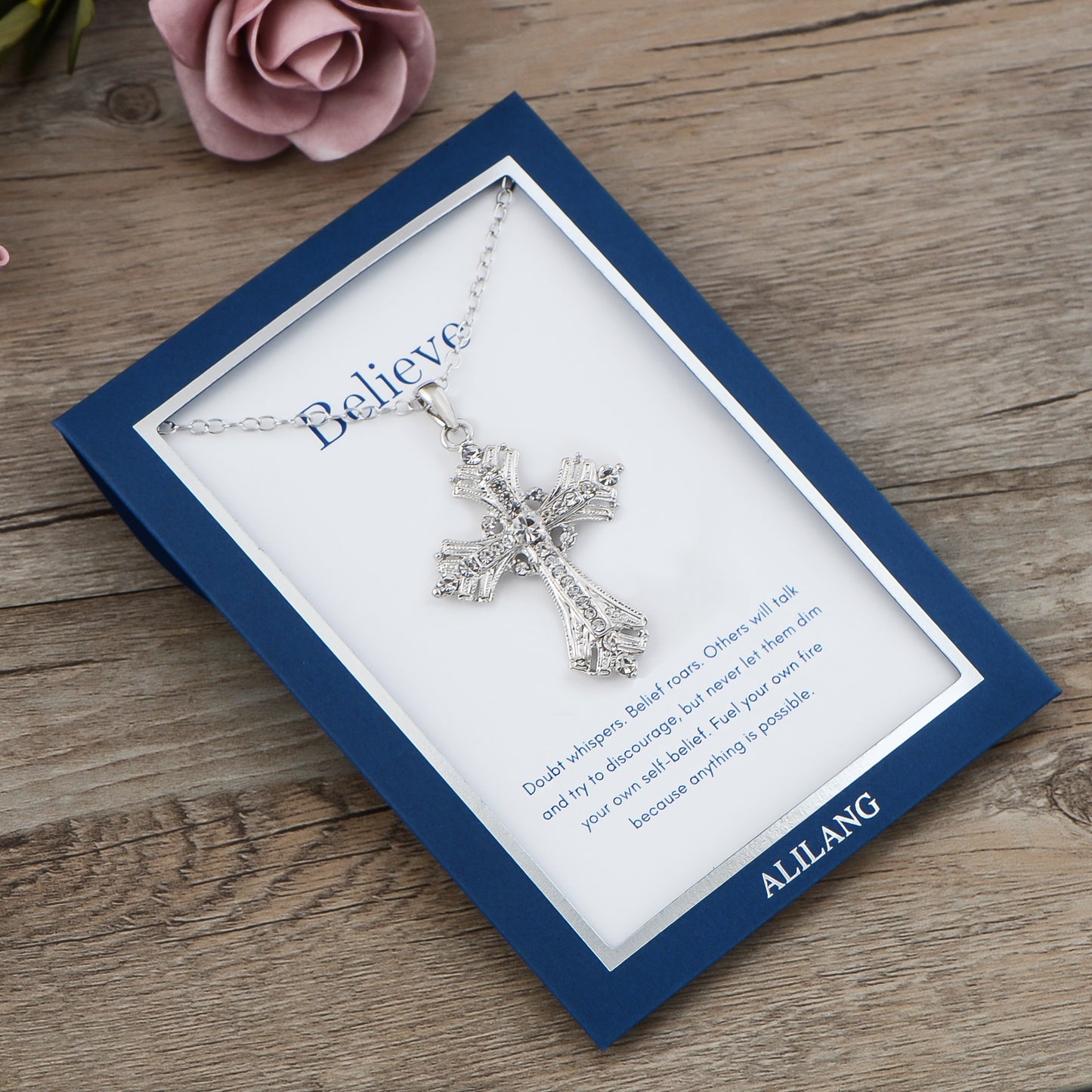 Alilang Silvery Tone Celtic Cross Pendant Necklace with Religious Gift Message Card & Envelope Christian Jewelry Gifts