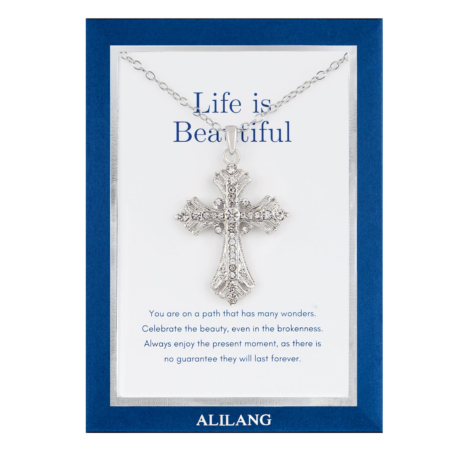 Alilang Silvery Tone Celtic Cross Pendant Necklace with Religious Gift Message Card & Envelope Christian Jewelry Gifts