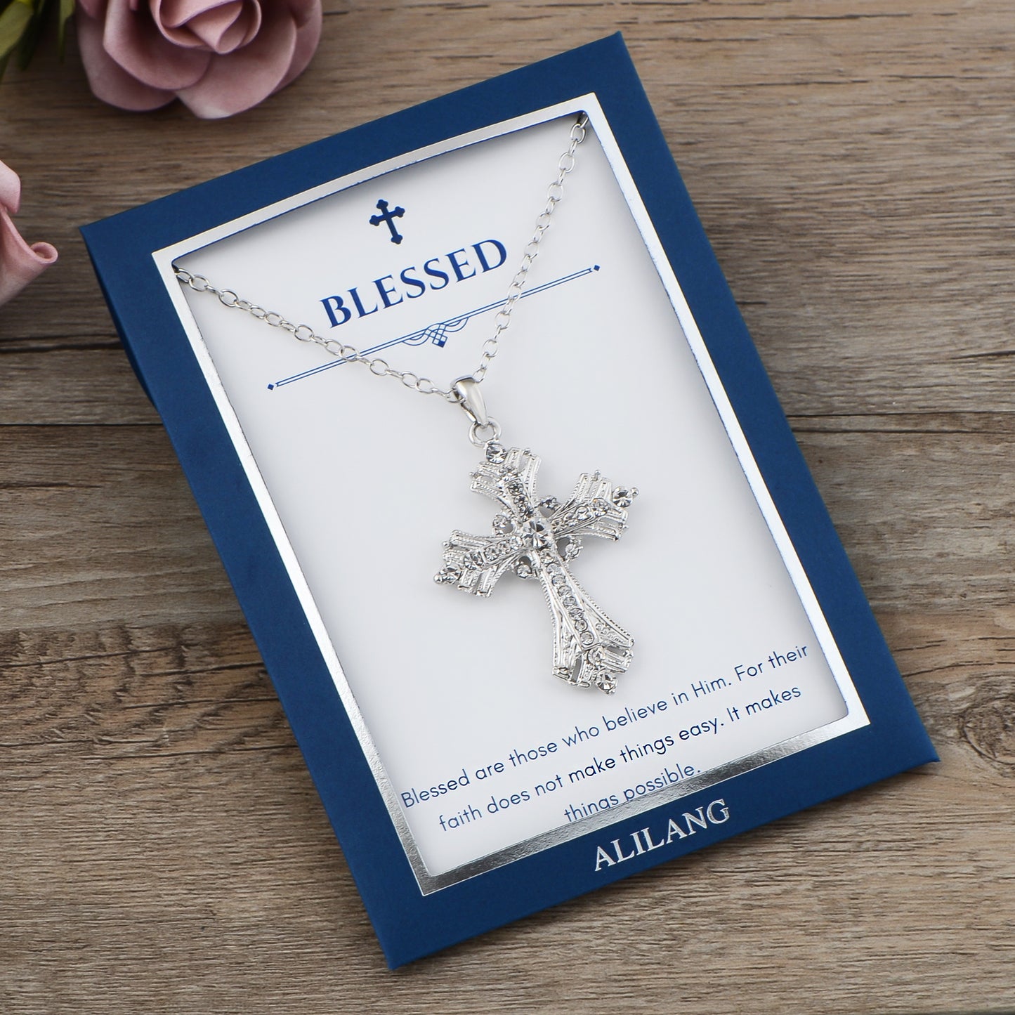 Alilang Silvery Tone Celtic Cross Pendant Necklace with Religious Gift Message Card & Envelope Christian Jewelry Gifts