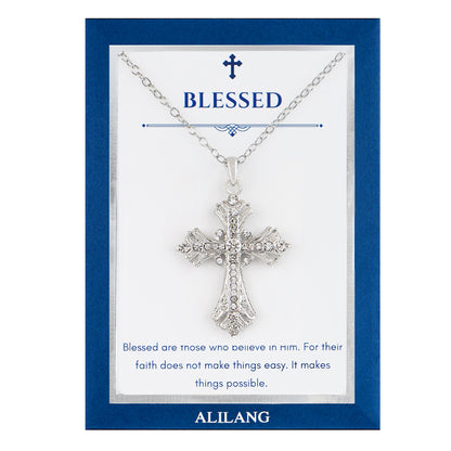 Alilang Silvery Tone Celtic Cross Pendant Necklace with Religious Gift Message Card & Envelope Christian Jewelry Gifts