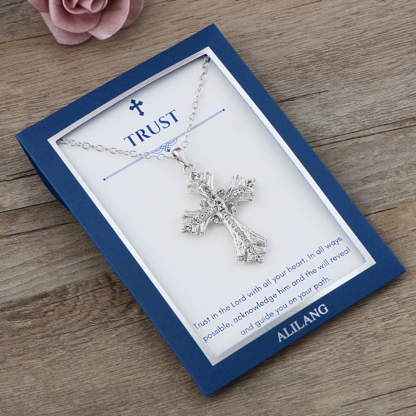 Alilang Silvery Tone Celtic Cross Pendant Necklace with Religious Gift Message Card & Envelope Christian Jewelry Gifts