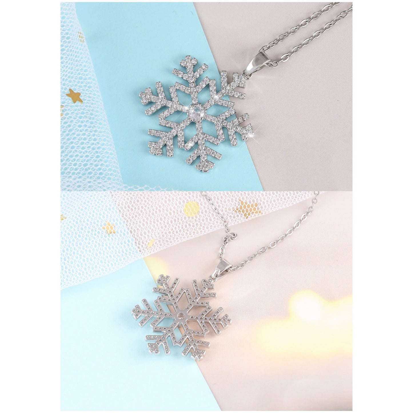 Colored Snowlake Winter Chain Necklace Pendant