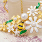 Enamel Flower And Butterfly Bib Statement Necklace Pearl