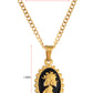 Alilang Vintage Inspired Black Enamel Queen Lady Cameo Pendant Necklace
