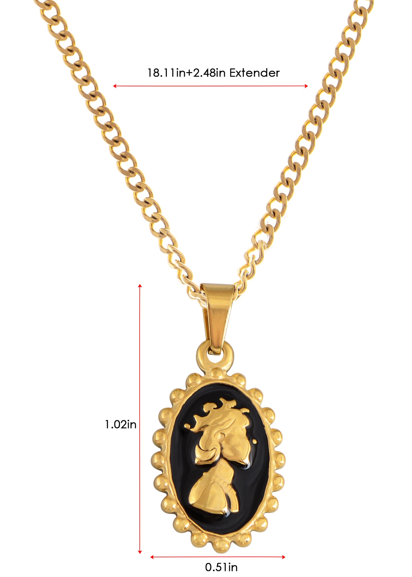 Alilang Vintage Inspired Black Enamel Queen Lady Cameo Pendant Necklace