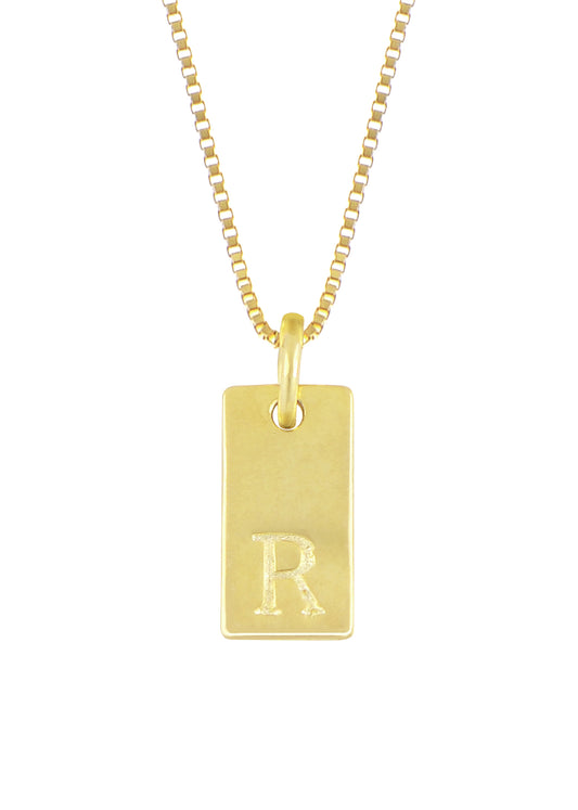 Alilang R Initial Necklaces for Women 925 Silver with 14k Gold Plated Letter R Necklace Girls Dainty Gold Tag Pendant Necklaces Choker