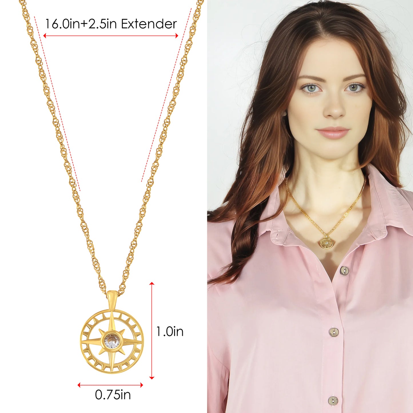 Alilang Gold Toned Stainless Steel Star Moon Sun and Heart Pendant Necklace