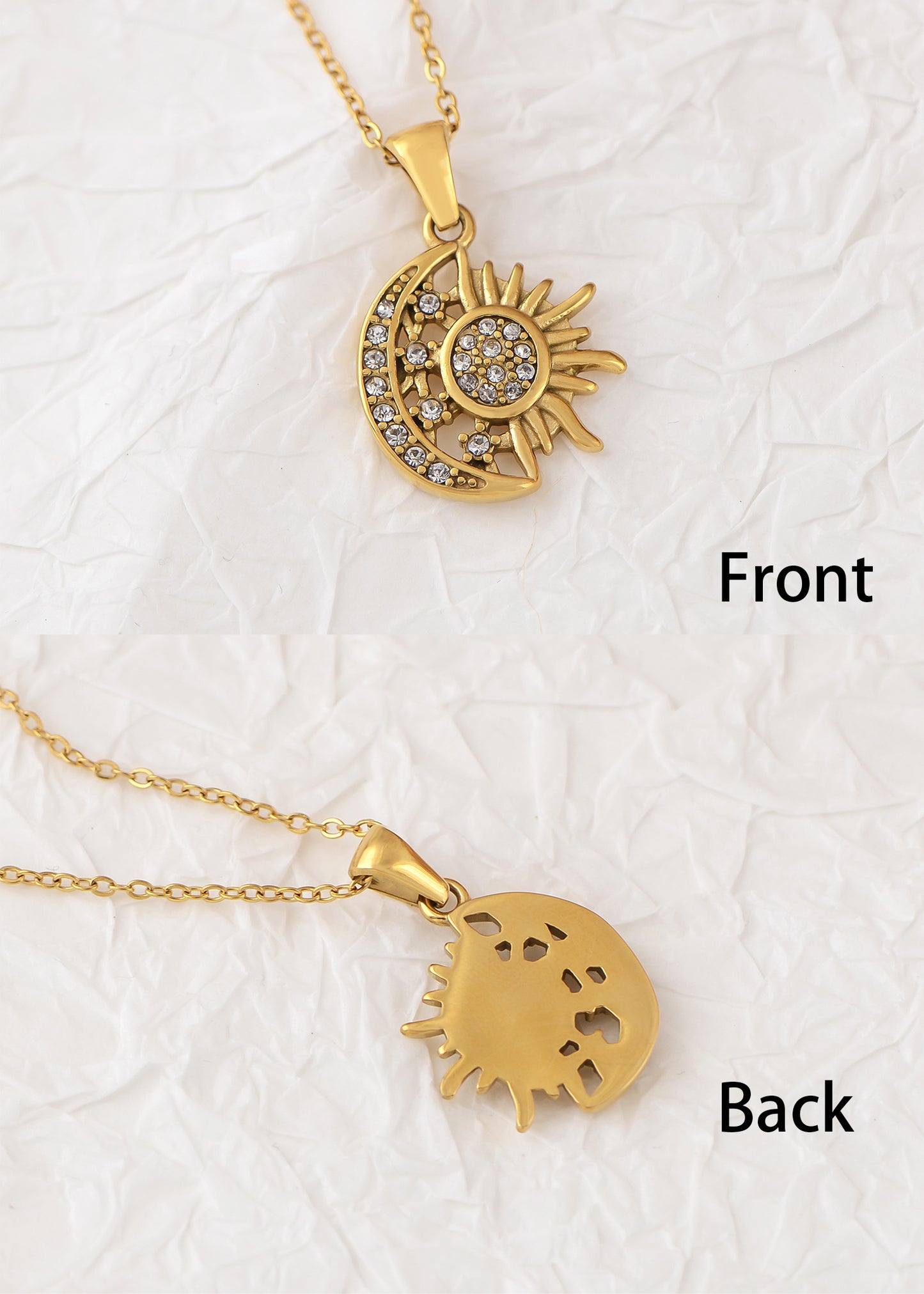 Alilang Gold Toned Stainless Steel Star Moon Sun and Heart Pendant Necklace