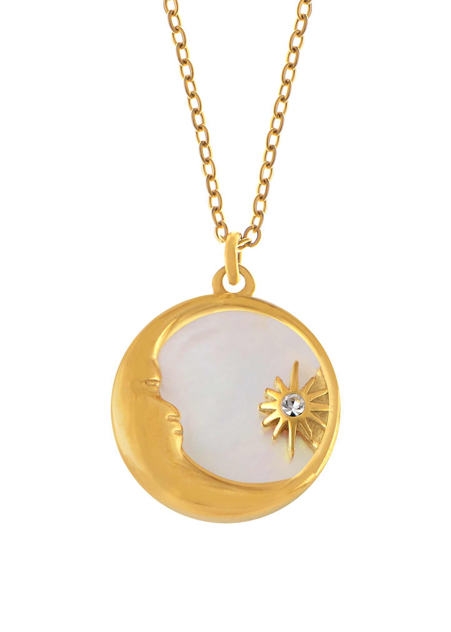 Alilang Gold Toned Stainless Steel Star Moon Sun and Heart Pendant Necklace