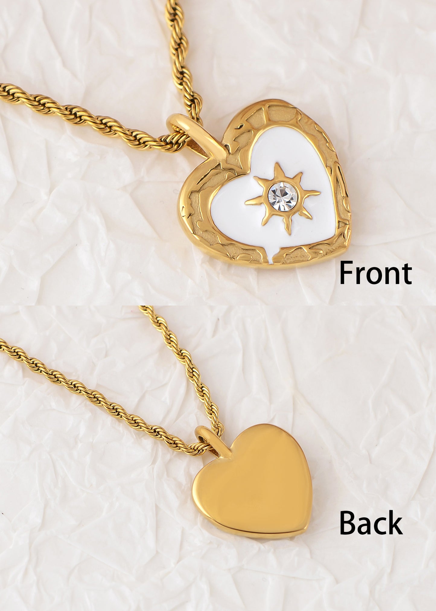 Alilang Gold Toned Stainless Steel Star Moon Sun and Heart Pendant Necklace