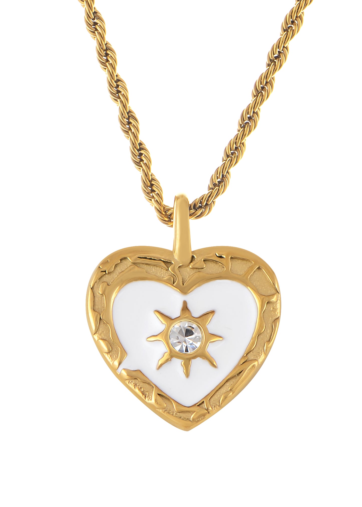 Alilang Gold Toned Stainless Steel Star Moon Sun and Heart Pendant Necklace