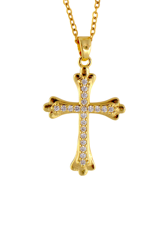 Alilang Gold Tone Rhinestone Cross Pendant Necklace Ideal for Religious Occasions