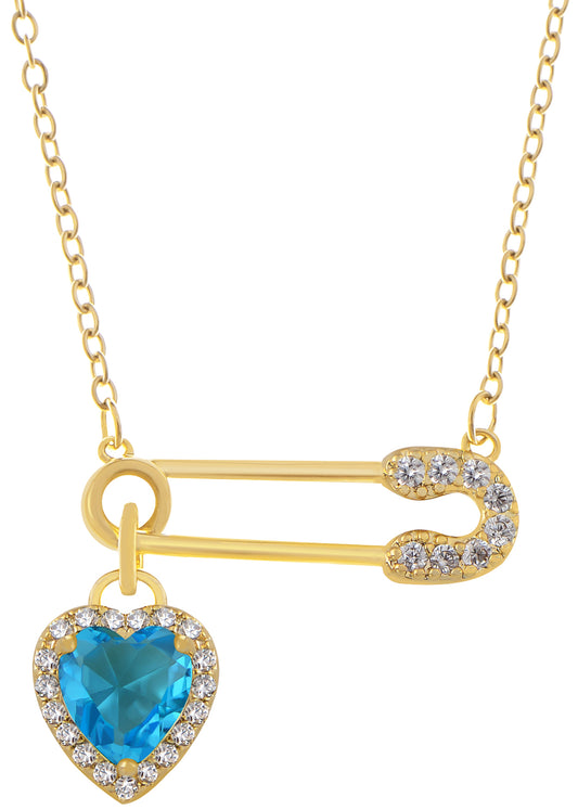 Alilang Sparkly Cubic Zirconia Paperclip Pin Love Heart Pendant Necklace Birthday Jewelry for Women