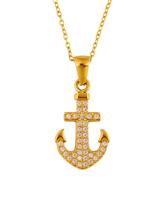 Alilang Crystal Rhinestone Gold and Silver Tone Anchor Pendant Necklace for Nautical Themed
