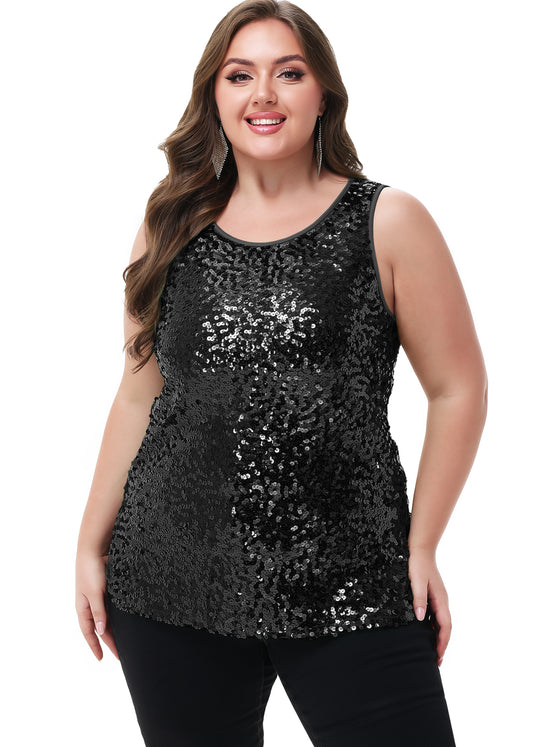 Anna-Kaci Womens Plus Size Sleeveless Sequin Tops Sparkle Shine Tank Top¡­