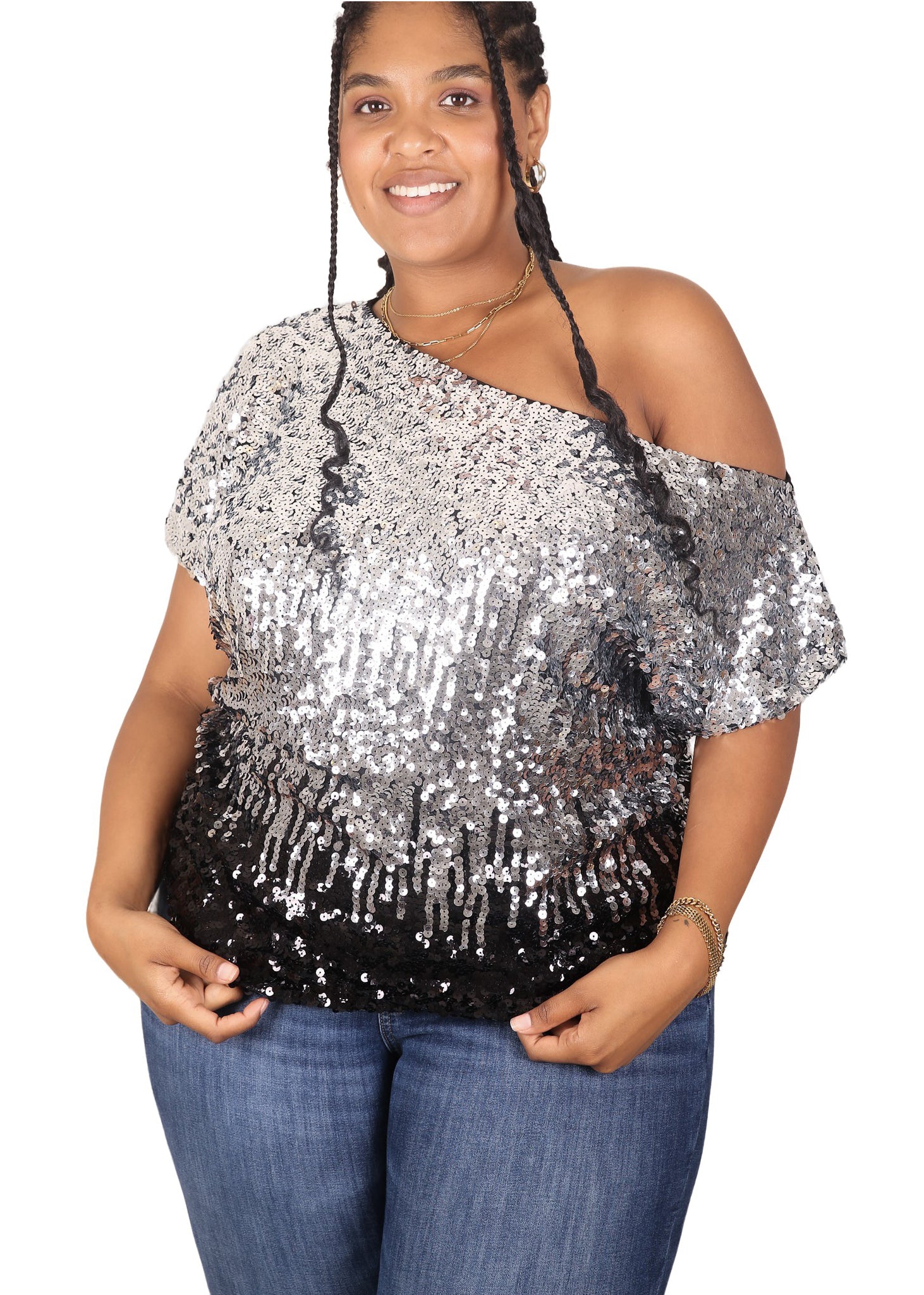 Silver sequin cheap top plus size