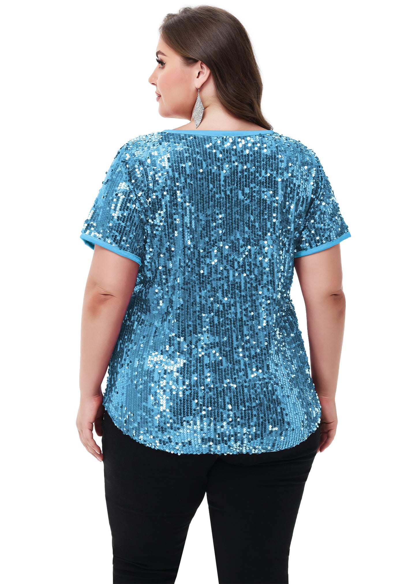 Anna-Kaci Women's Sequin Tops Plus Size Round Neck Sparkle Glitter Short Sleeve Party Tunic Blouse