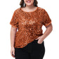 Anna-Kaci Women's Sequin Tops Plus Size Round Neck Sparkle Glitter Short Sleeve Party Tunic Blouse