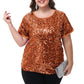 Anna-Kaci Women's Sequin Tops Plus Size Round Neck Sparkle Glitter Short Sleeve Party Tunic Blouse